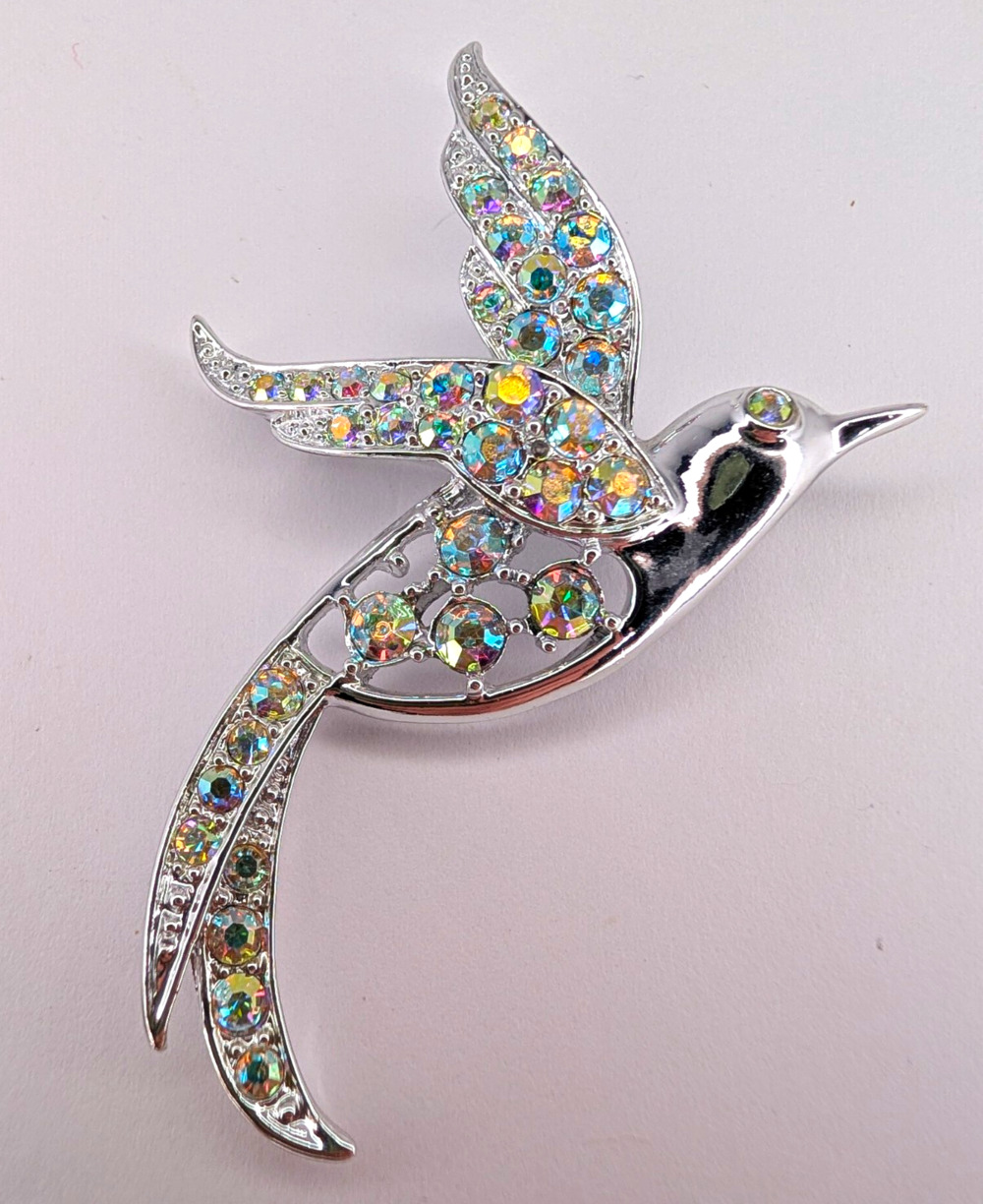 vintage Sarah Coventry "Bird of Paradise" Aurora Borealis rhinestone brooch